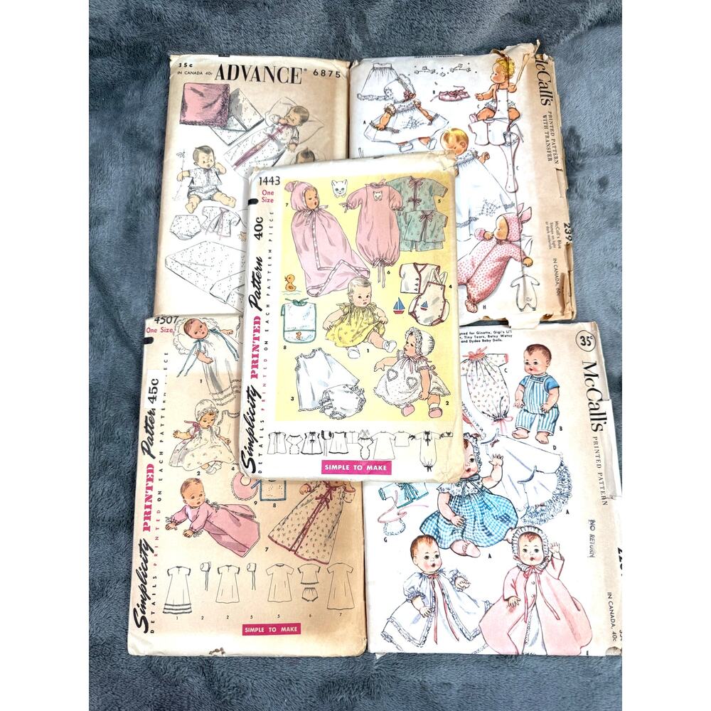 Vintage 1950s Baby Doll Infant Layette Pattern Lot 5 Uncut Simplicity McCall’s